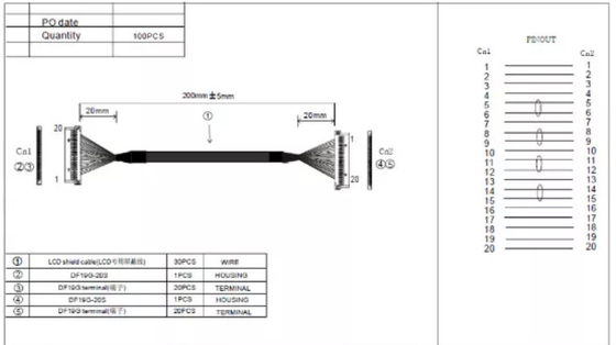 0.3 밀리미터 LVDS 배선 장비 30AWG 20 핀 케이블 노트북 스크린